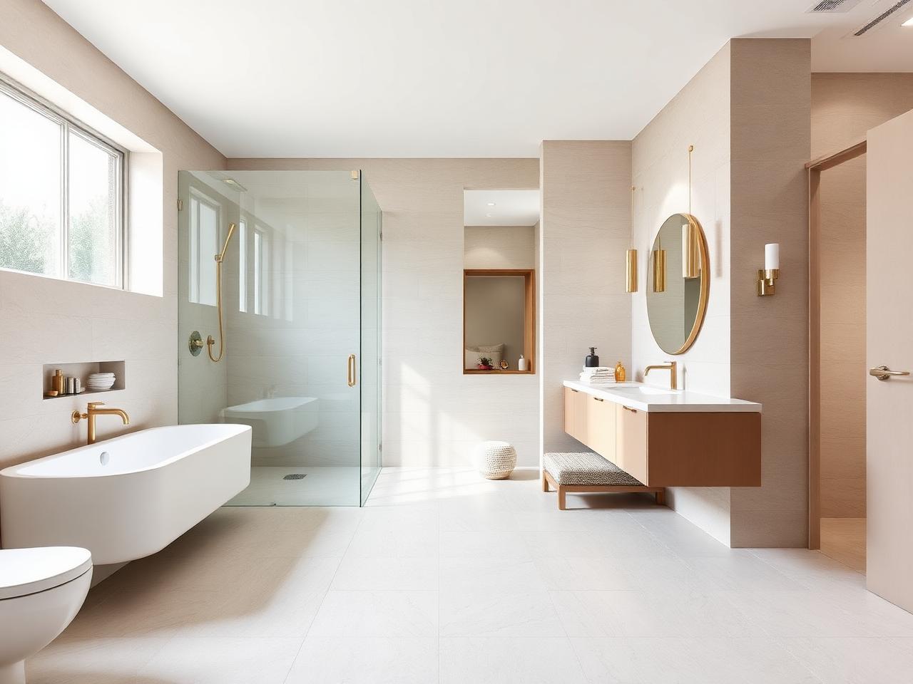 Luxury bathroom remodel with frameless glass shower and floating vanity
