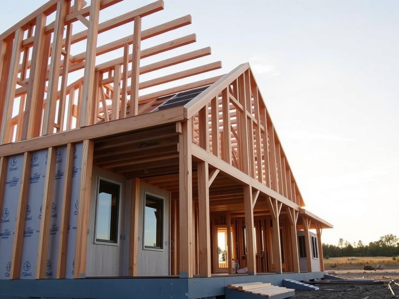 Precise residential framing on a clean construction site