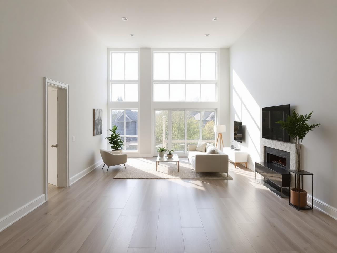 Bright interior remodel with white oak flooring and custom millwork
